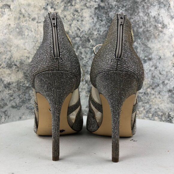 Nina Women's 9.5M Cherie Steel Silver Gold Open Toe High Heel Evening Sandals - Picture 7 of 13